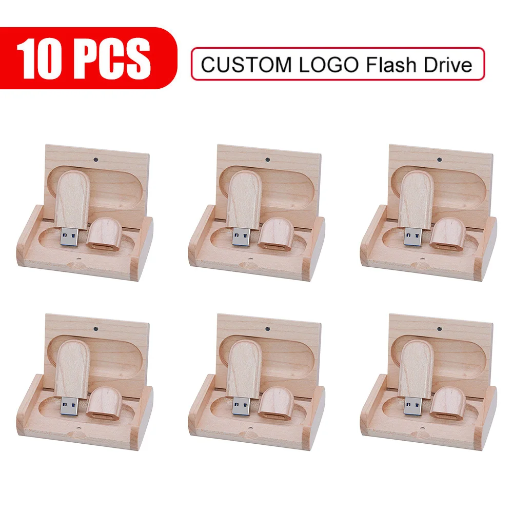 

10PCS/LOT Wooden USB 2.0 Flash Drive 128GB Free Logo Business Gift Pen Drive 64GB Maple Wood 32GB 16GB Memory Stick USB Stick