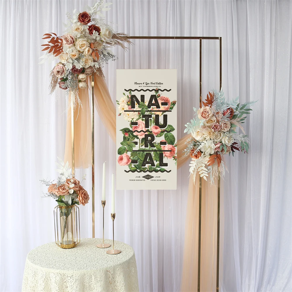 

Square Luxury Plated Gold Welcome Frame, Wedding Welcome Area Sign Decoration, Flower Stand, Marriage Party Decor, 2m