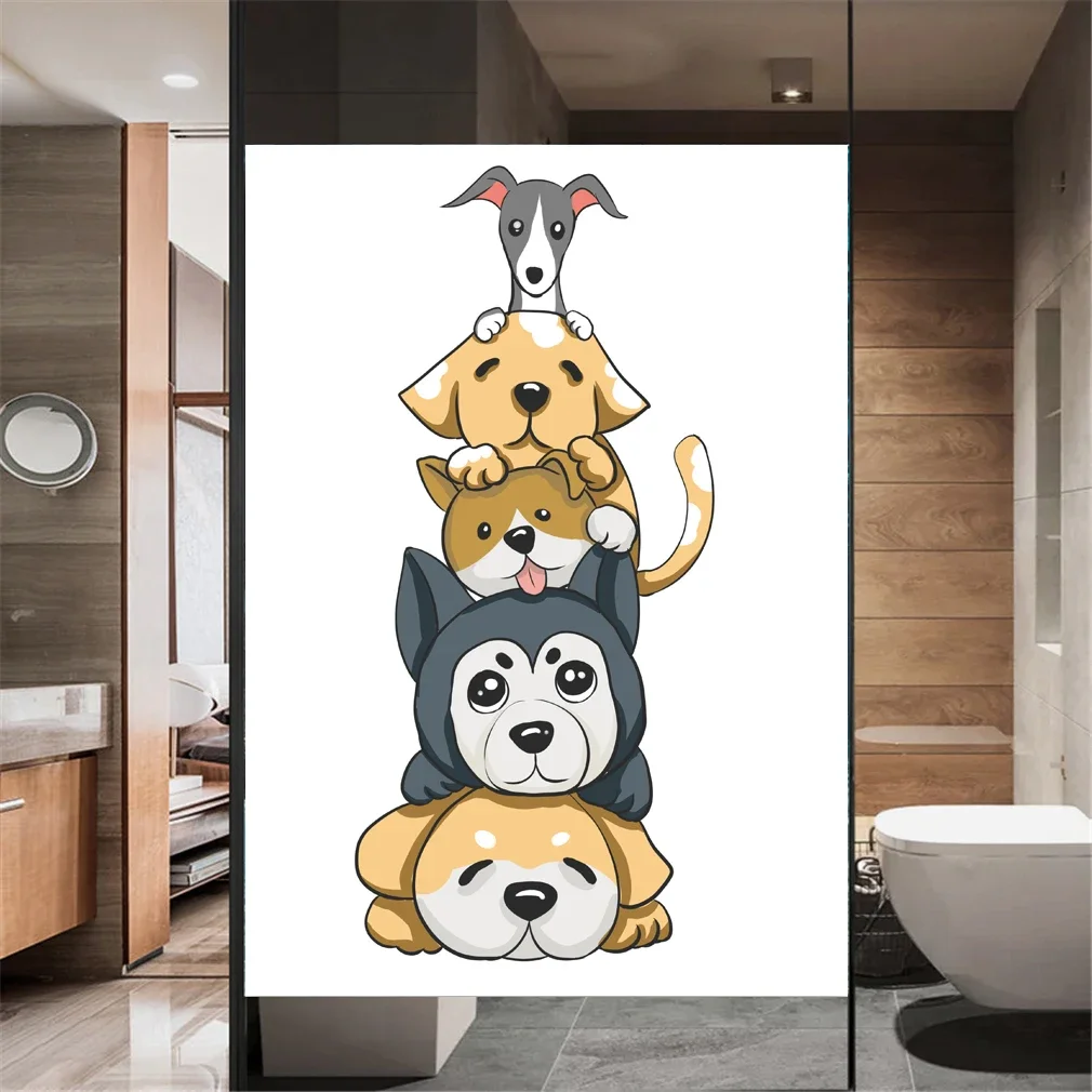 Static Cling Privacy Window Film   Decorative Dog and Panda Window Treatments Window Coverings Glass Sticker for Home