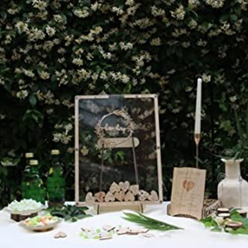 Rustic Wedding Guest Book Alternative, Baby Shower Guest Book Alternative, 80 Piece Heart Shaped Wooden Box Easy To Use