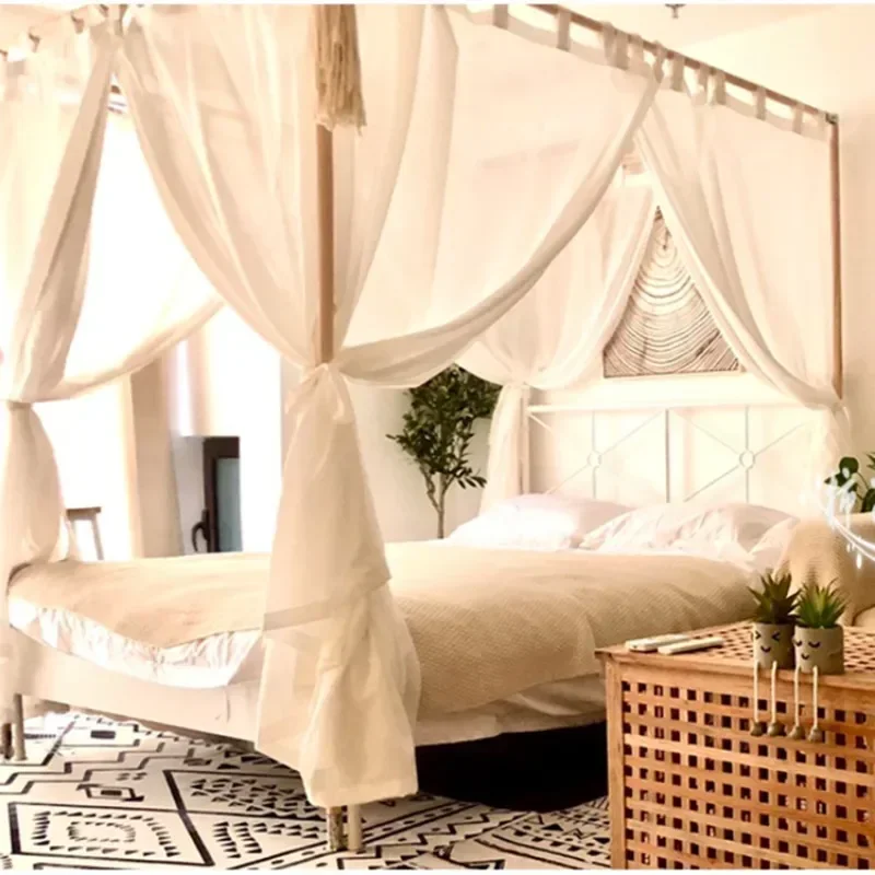 solid wood mosquito net frame, strong and durable log whole rod bold European court bed mantle cloth mantle hemp gauze net