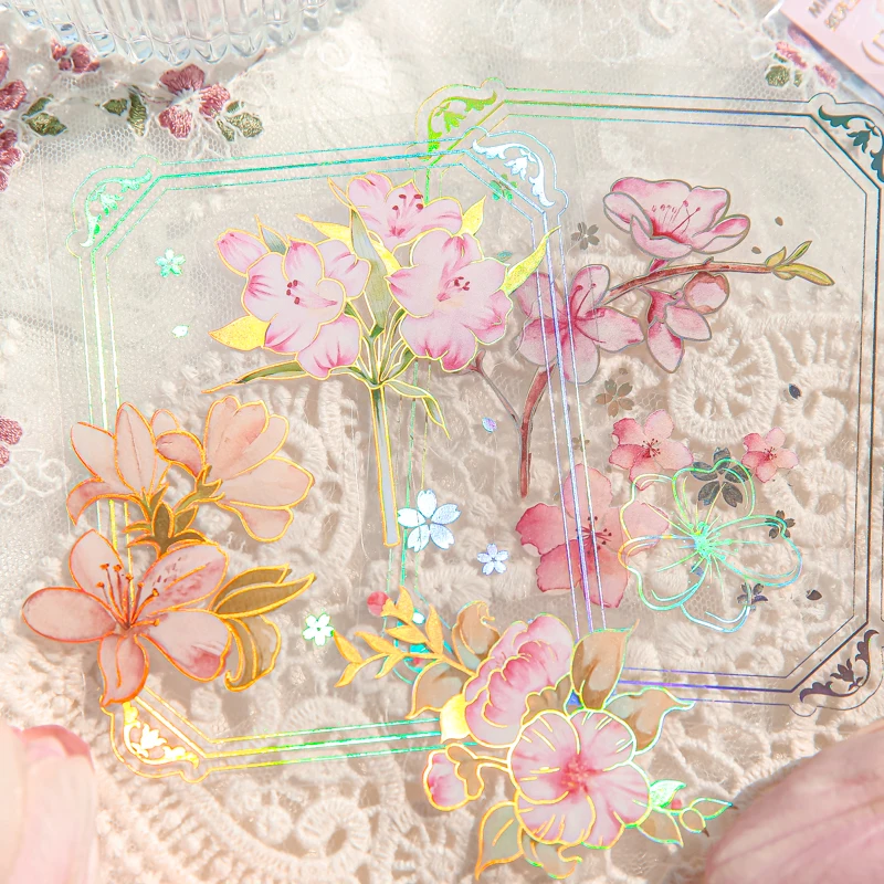 40 Sheets Fanhua Collection Sticker Pack Fresh Gold Stamped Flower Phone Case Card Card Base Decoration Decal 6 models