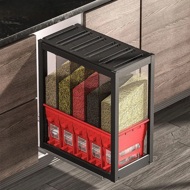 Kitchen cabinet embedded function metering type, aluminum alloy basket household rice box