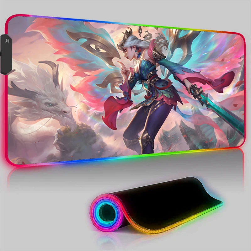 

League Of Legends Kayle Mouse Pad LED Computer Anime Sexy Girl Desk Mat RGB Laptop Gaming Gamer Cabinet Keyboard Rug XL Mousepad