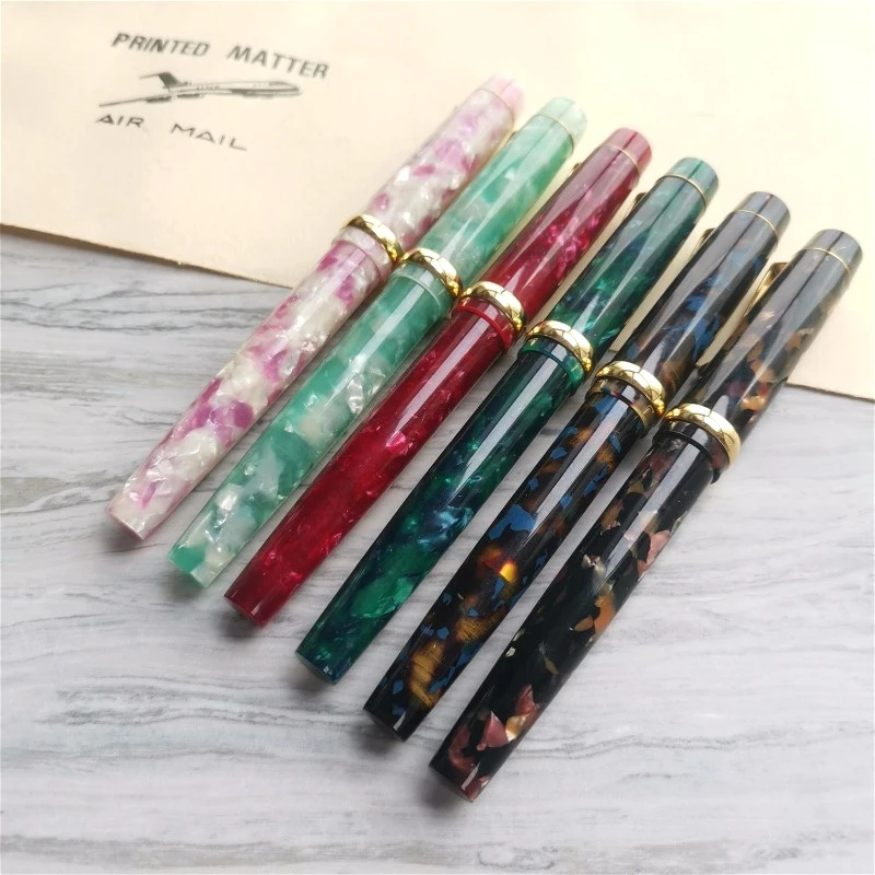 

Huxiaoshan Tofu Acrylic Fountain Pen Iridium Gold EF/F/M 0.38 0.5 0.7mm Nib, Rotating Cap of Pen Imported Resin in Various Color