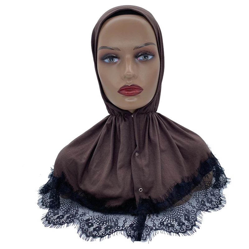 Ramadan Practical Instant Hijab Scarf Shawl Snap Plain Color Headscarf Women Muslim Eid Mubarak Abaya Turban Lace Head Wraps