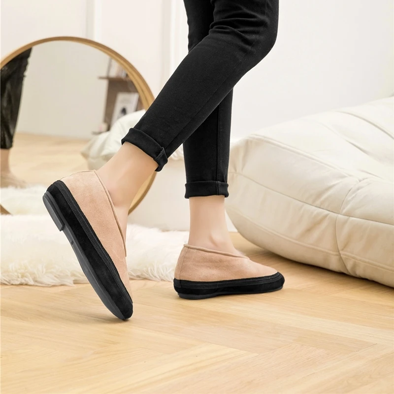AIYUQI Winter Flache Schuhe Frauen 2025, Neue Pelz Futter Warme Frauen Schnee Schuhe Aus Echtem Leder Komfortable Weibliche Winter Ballett Schuhe – Detail 13