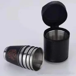 4Pcs/set Stainless Steel Shot Glasses with Leather Case Espresso Shot Cups Barware Drinking Vessel Camping Home Restaurant Mug