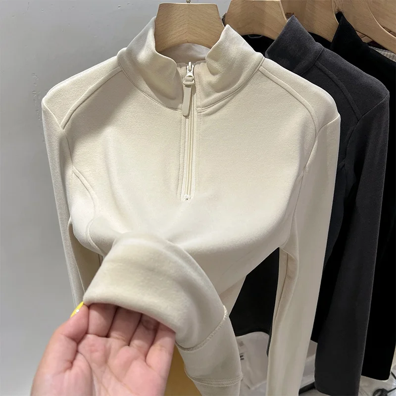 

Женская осенне-зимняя толстовка на молнии с воротником-стойкой, свободного кроя, с длинными рукавами, однотонная