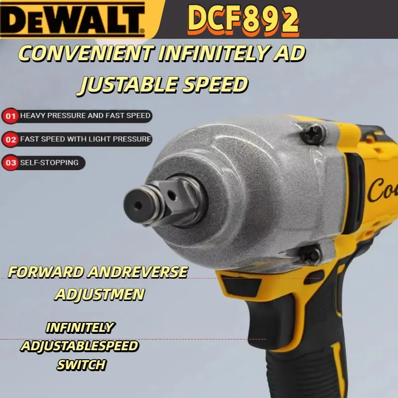 Dewalt DCF892 مفتاح ربط كهربائي بدون فرشاة 812N.m سائق تأثير لاسلكي عزم دوران عالي ثلاث سرعات أدوات كهربائية لإصلاح السيارات 1/2 بوصة