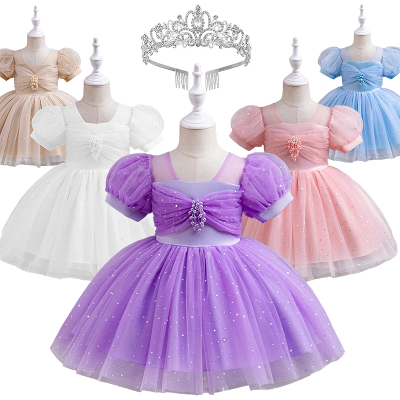 New Flower Girl Wedding Christening Elegant Party Dress for Kids Christmas Formal Occasion Gala Costume Fluffy Infant Ball Gowns