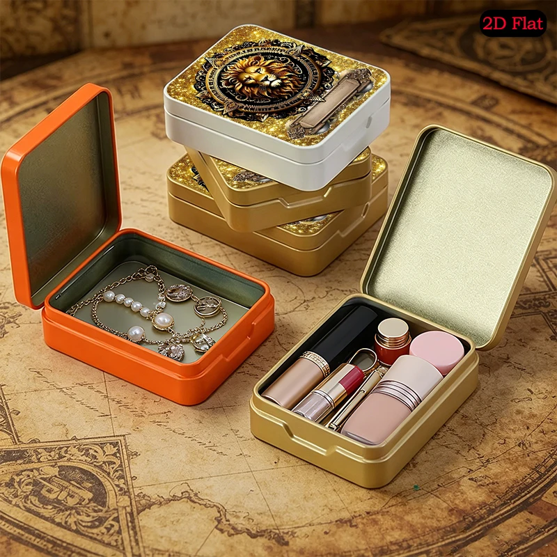 Golden Lion Emblem Theme Pocket Portable UV Printed Tin Box, Flip Top Custom Photo Tinplate Box, Anti-rust Mini Metal Tin Box