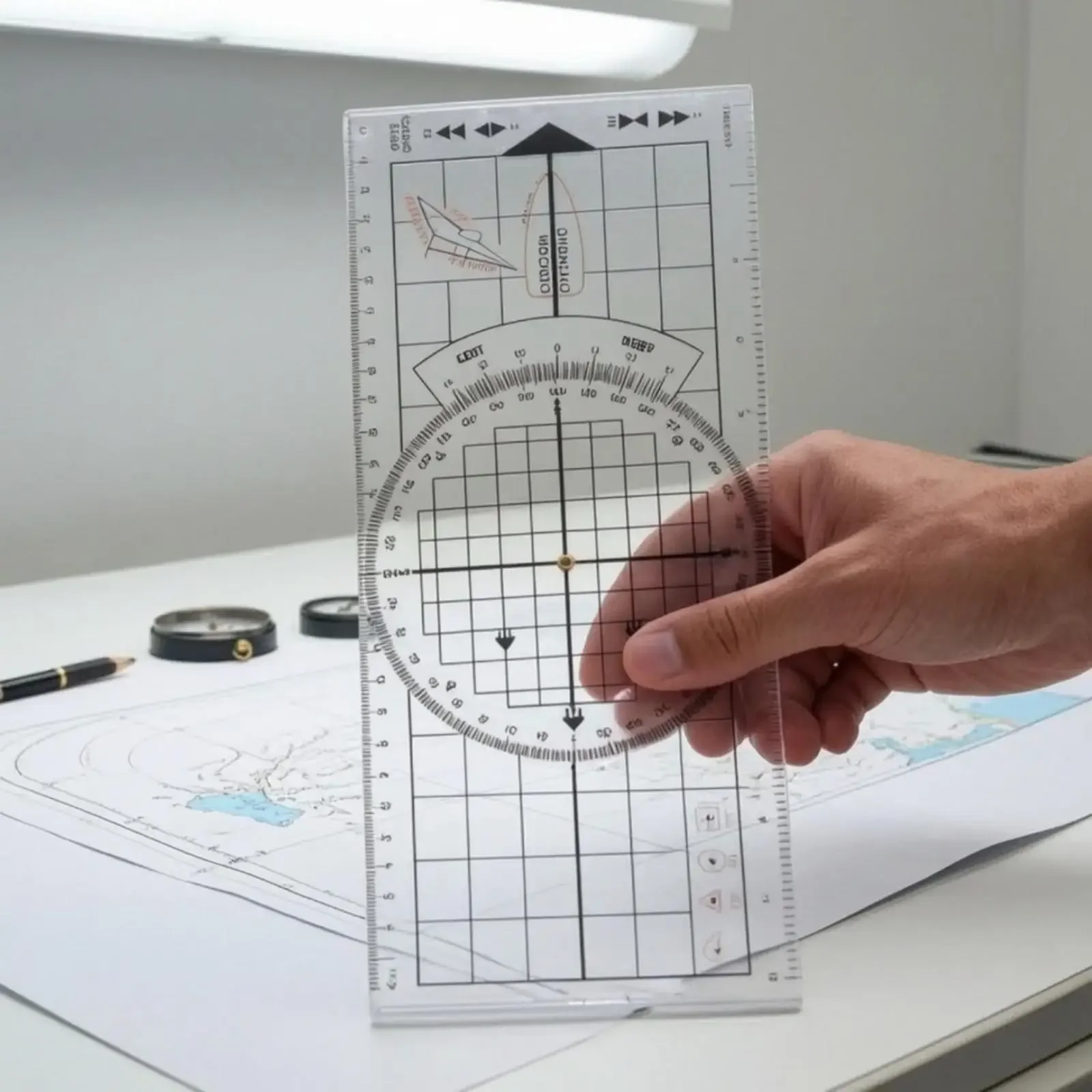 Marine Navigation Chart Ruler Accurate Ruler with Rotating Compact Disc