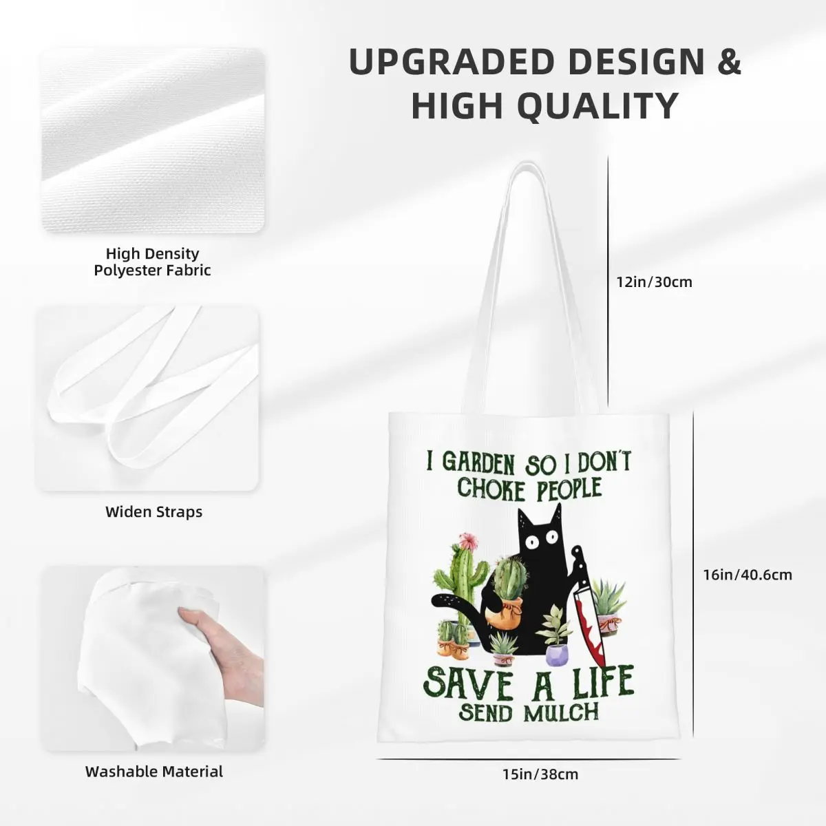 أنا حديقة حتى لا أختنق الناس إنقاذ الحياة أرسل حقيبة يد المهاد حقيبة يد Canva مضحك القط ميمي حقيبة كتف حقيبة تسوق قابلة لإعادة الاستخدام
