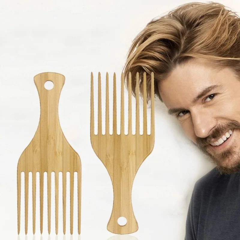 Natural bamboo and wood African comb, used for styling long, thick, and curly hair, wide toothed comb, curly hair comb