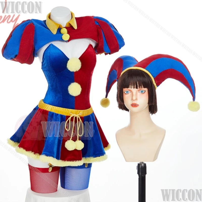 Magical Circus Joker Girl Cosplay Costume Halloween Fan Outfit Female Anime Comic Con Bodysuit and Mini Skirt with Gloves Hat view 2
