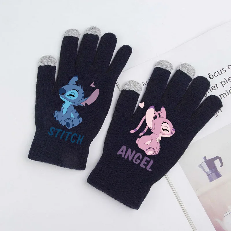 Cute Stitch Disney Half Gloves  Autumn Winter Warm Stitch Gloves Stretch Work Gloves for Women and Men Glove Cycling Accessories