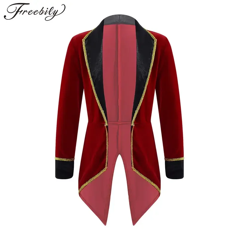MN1 Boys Girls Red Showman Circus Ringmaster Tailcoat Jacket Velvet Tuxedo Suit Coat Halloween Carnival Cosplay Costumes9*Jy