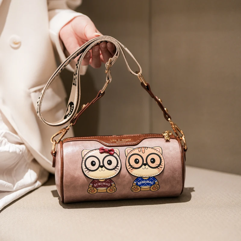 

summer versatile bear pattern casual shoulder bag Fashionable barrel-shaped women's crossbody bag,cute women's purse