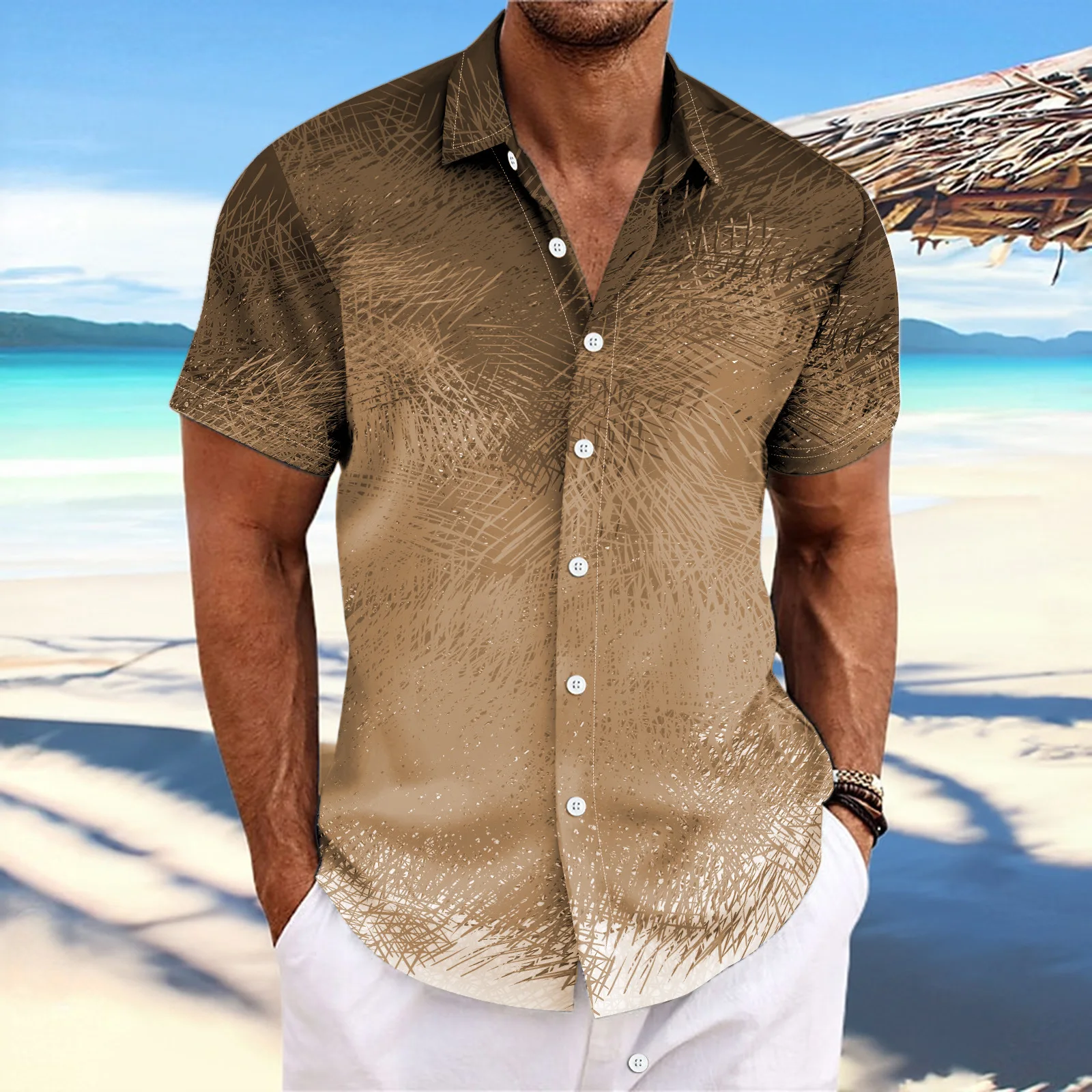 2024 Summer Beach Style Men\'s Casual Print Fashion Unique Messy Fancy Short Sleeve Party Lapel Loose Soft Fabric Top Shirt