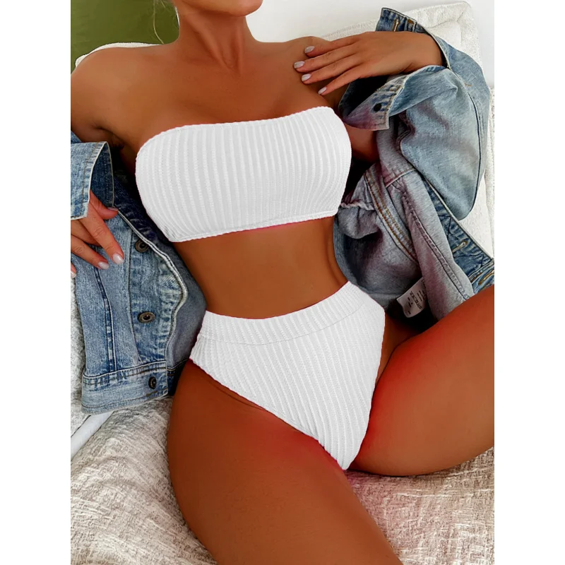 Nouveau Style maillot de bain sans bretelles deux pièces Sexy Bikini couleur unie vêtements d'extérieur maillots de bain LG386