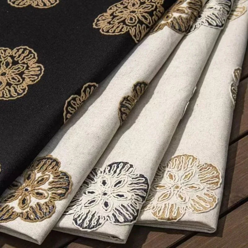 Embroidered Tulle Lace Trim Fabric Six Petal Floral Rope Stitch Sheer Soft Drapey for Stage Dress Gown DIY Sewing Accessories
