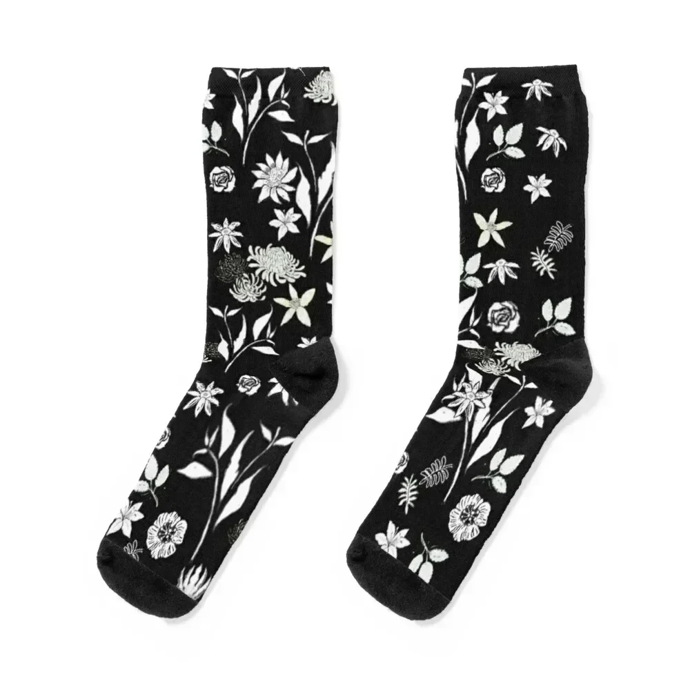 FIELD OF FLOWERS BLACK AND WHITE Socks sheer japanese fashion cartoon Stockings man Socks For Girls Men's