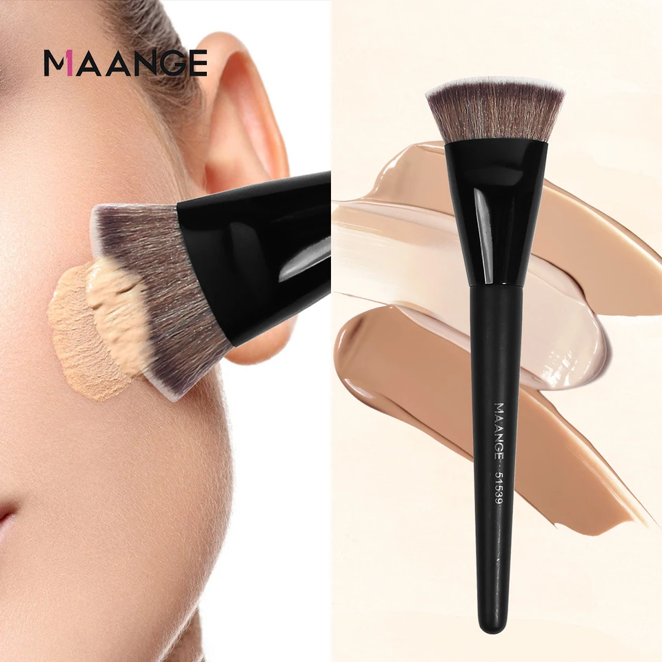 Brocha de base MAANGE de punta plana redonda con caja, para polvo, rubor y corrector, herramienta de maquillaje amigable con la piel 3