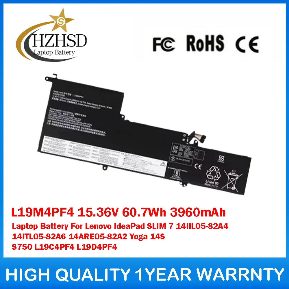

L19M4PF4 15.36V 60.7Wh 3960mAh Laptop Battery For Lenovo IdeaPad SLIM 7 14IIL05-82A4 14ITL05-82A6 14ARE05-82A2 Yoga 14S S750