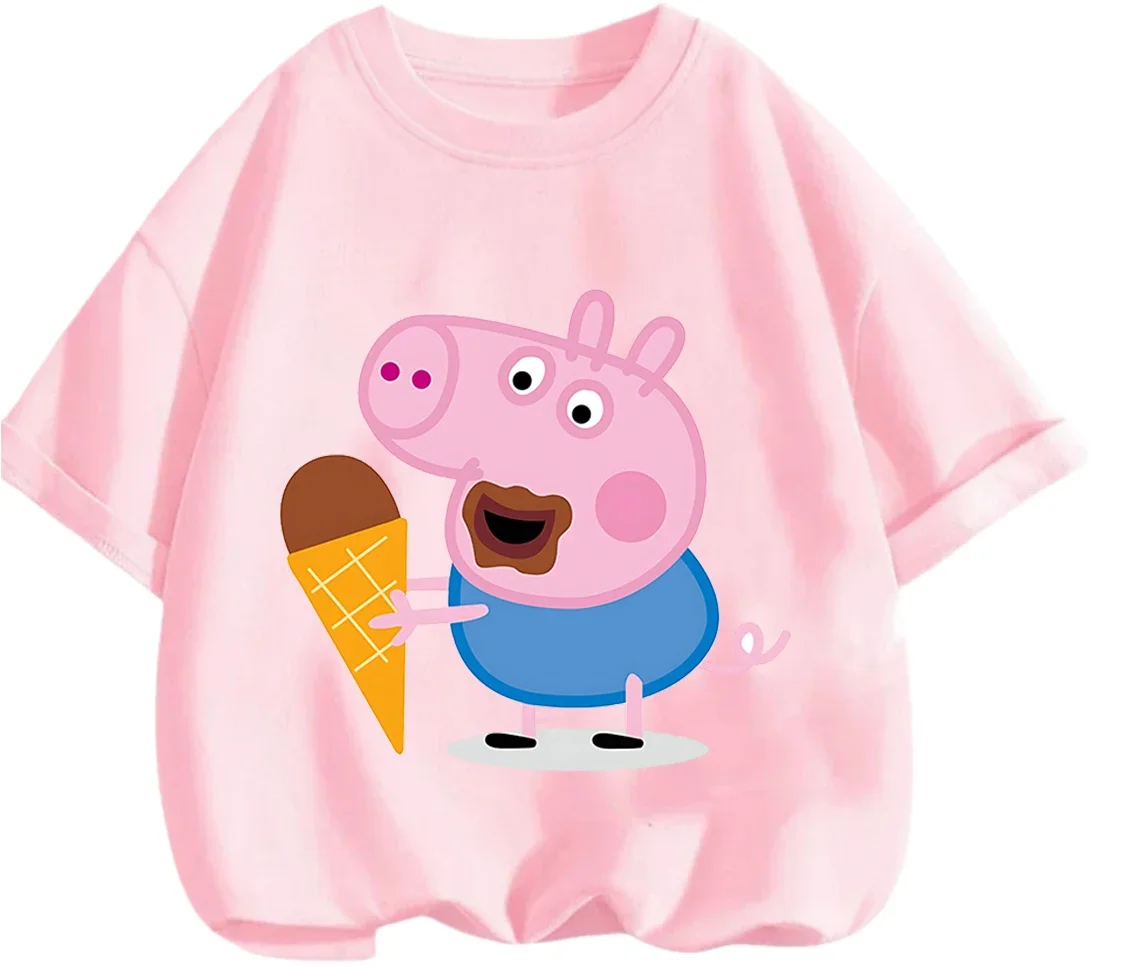 Summer Casual Youth Tee Cute Kawaii Cartoon Graphic Crew Neck Kids Tops Peppa Pig Boys Girls 3 14