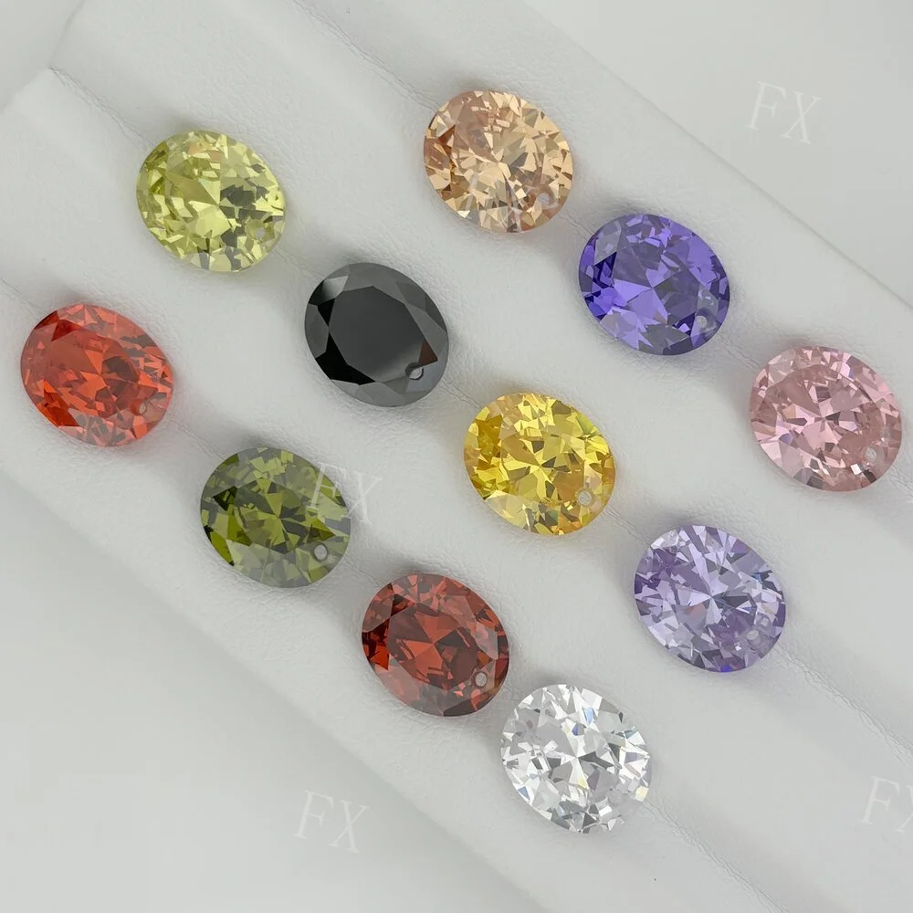 One Hole Cubic Zirconia Stone Multicolor Oval Shape Loose CZ Stones Synthetic Gems Beads For Jewelry AAAAA