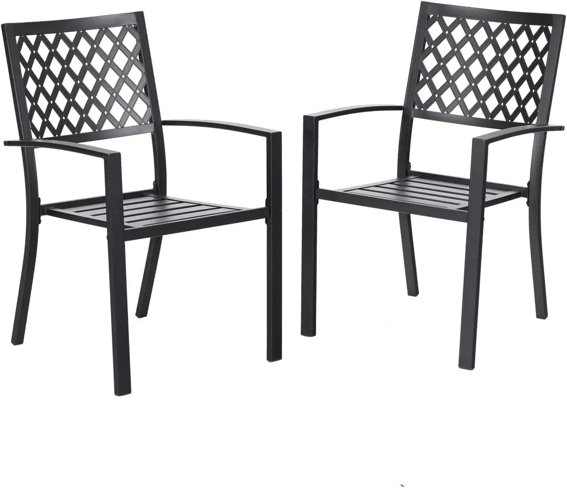 

Outdoor Dining Chairs Set Of 2, Stackable Black Metal Wrought Iron Chairs, All Weather Dining Furniture For Patio, Deck, Proch,