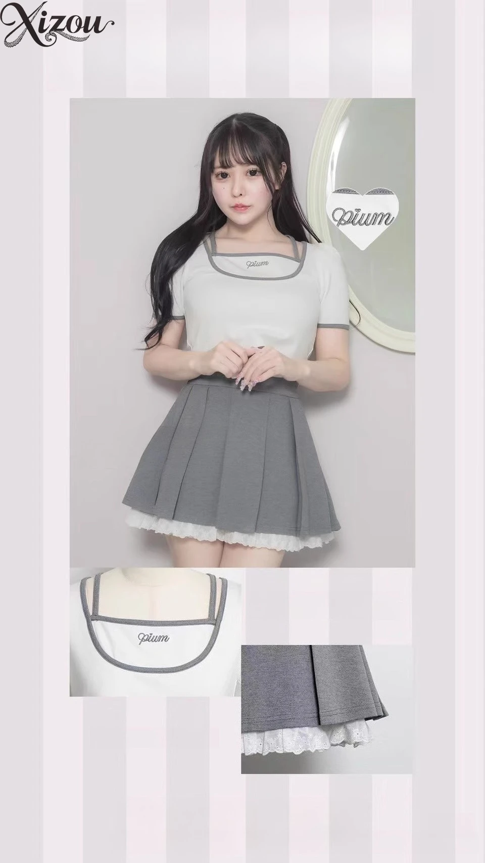 2025 conjunto de falda de mujer de cintura alta A-line Mini Y2K Primavera Verano Casual coreano japonés Patchwork camisa de manga corta traje plisado