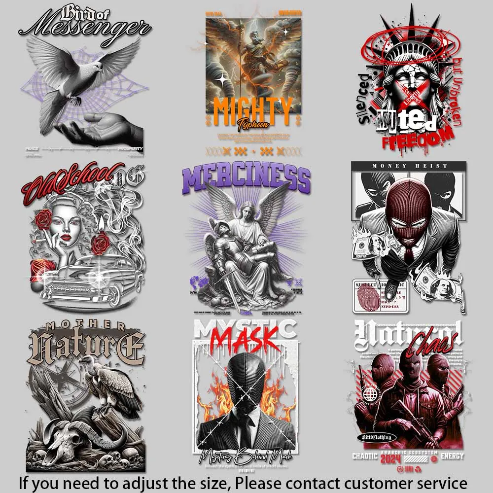 Dark Gothic Iron On Patches - Retro Women, Skulls & Guns, DIY T-Shirt, Hoodie, Hat Decal, Washable, High Adhesive