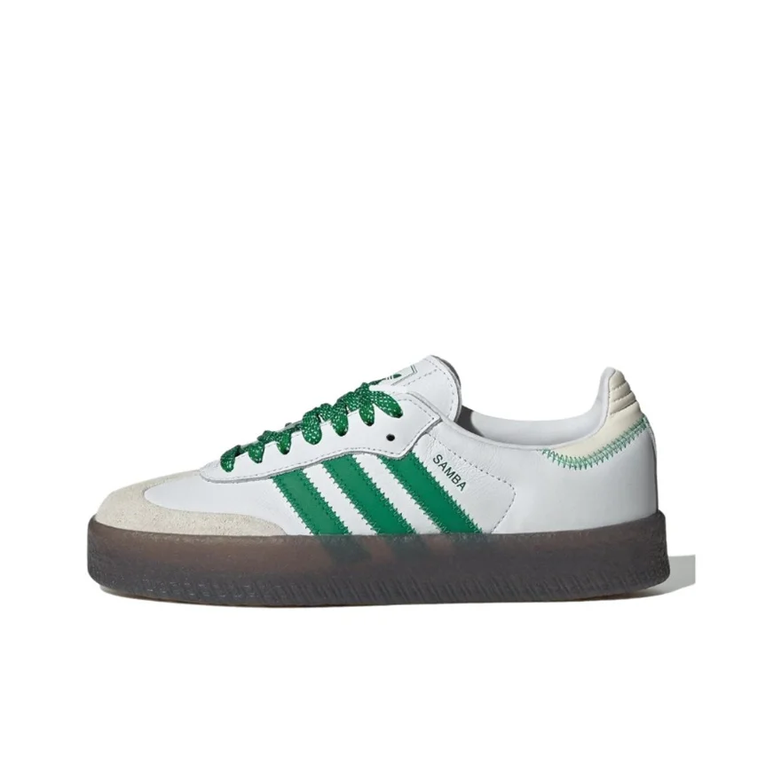 Adidas Originals SAMBAE Classic Anti slip Soft and Comfortable Versatile Low cut Board Shoes for Women White and Green