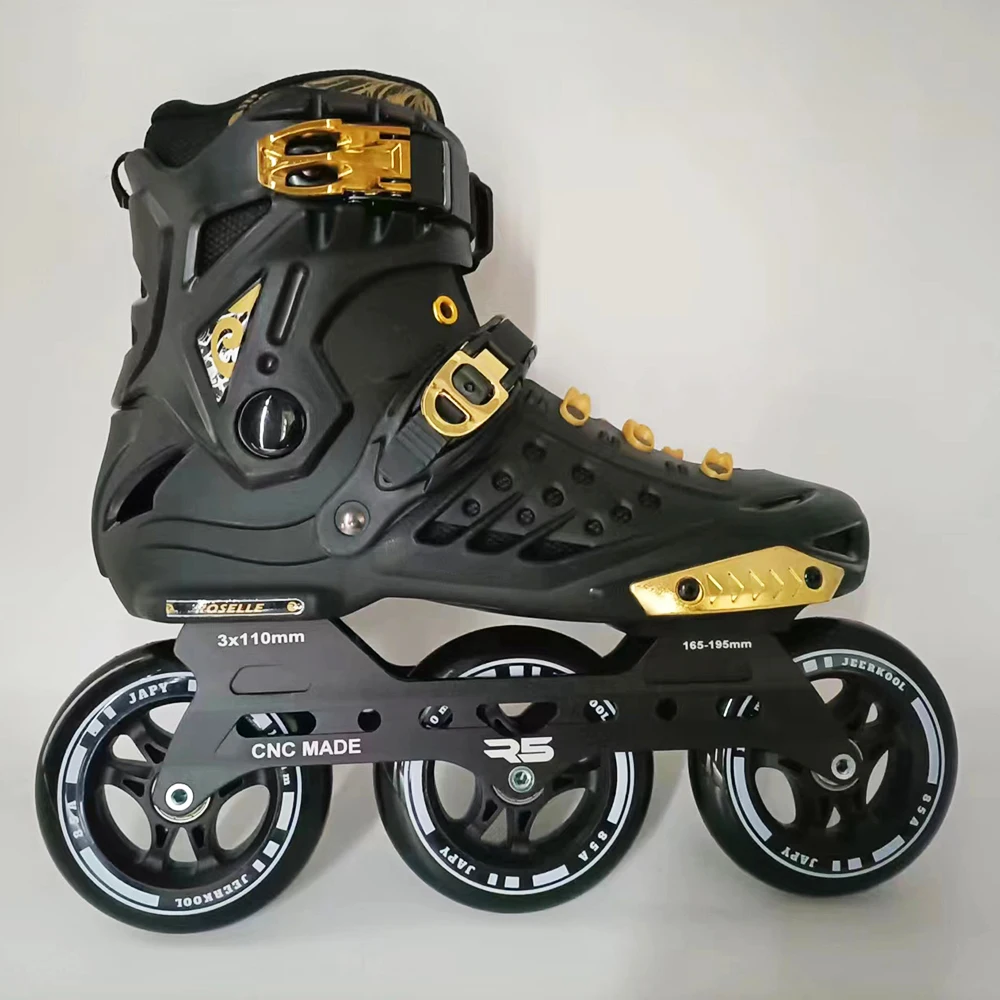 Original RS1 Inline Speed Skates Roller Skating Shoes Frame 3x110mm Wheels 35-46 Black Gold Professional Adult Kids Free Patines