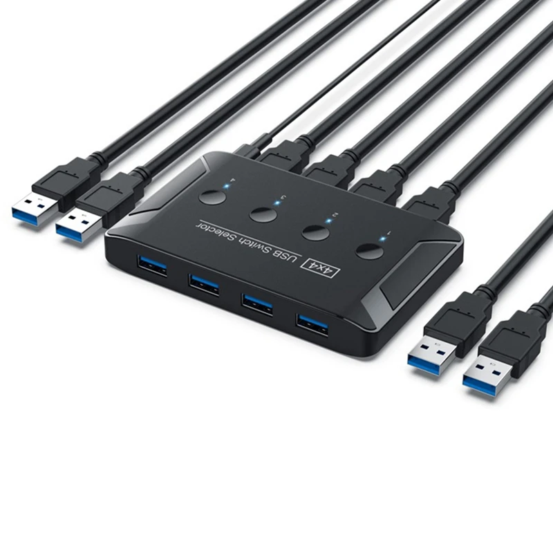 Top-USB KVM Switch 4 In 4 Out USB 3.0 Switch With Extension Cable Keyboard Mouse Printer U Disk Sharing Splitter