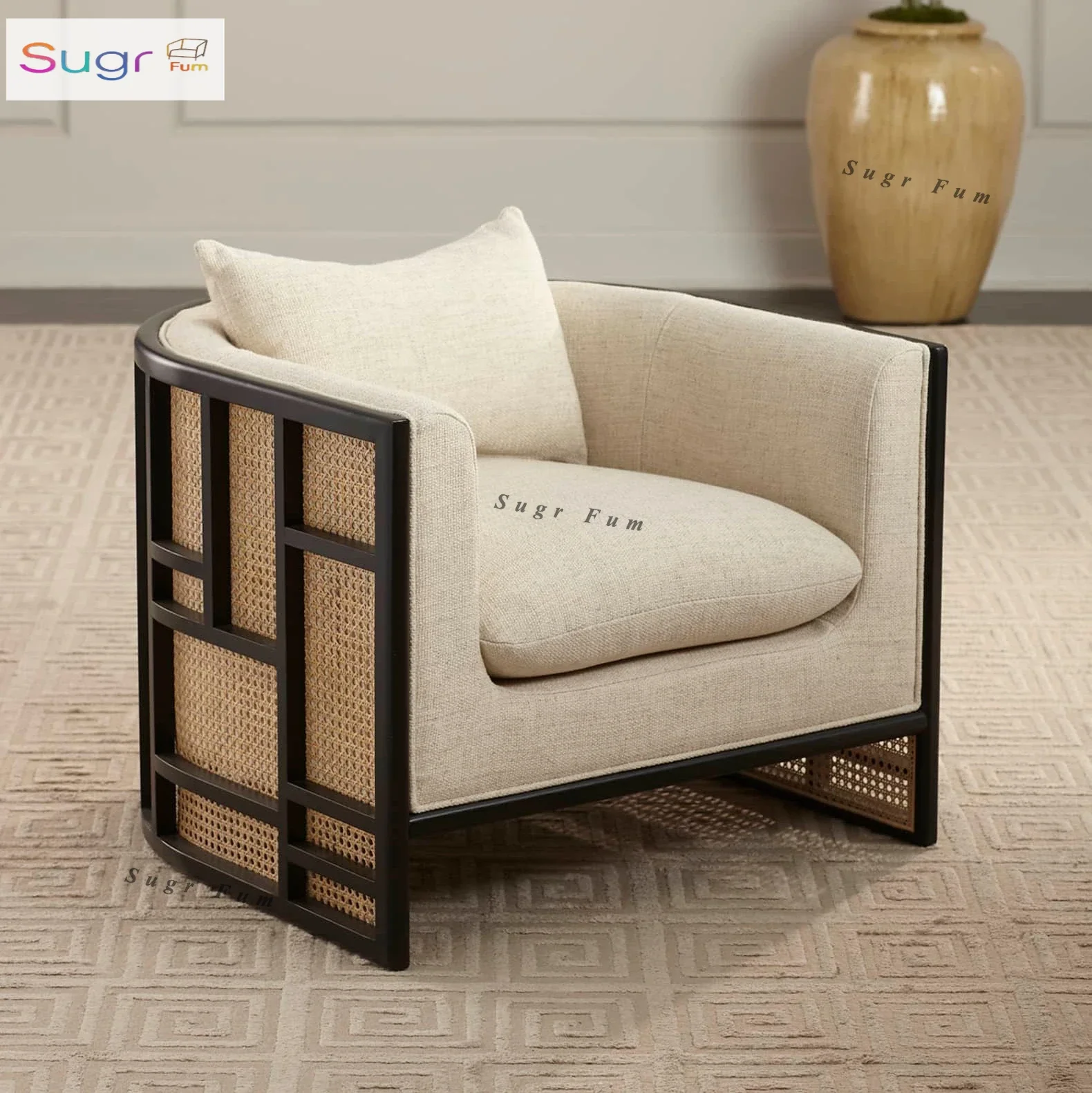 

Customization Solid Wood Chinese Style Indoor Single Sofa Chair Furniture Luxury Living Room Sofas Modern