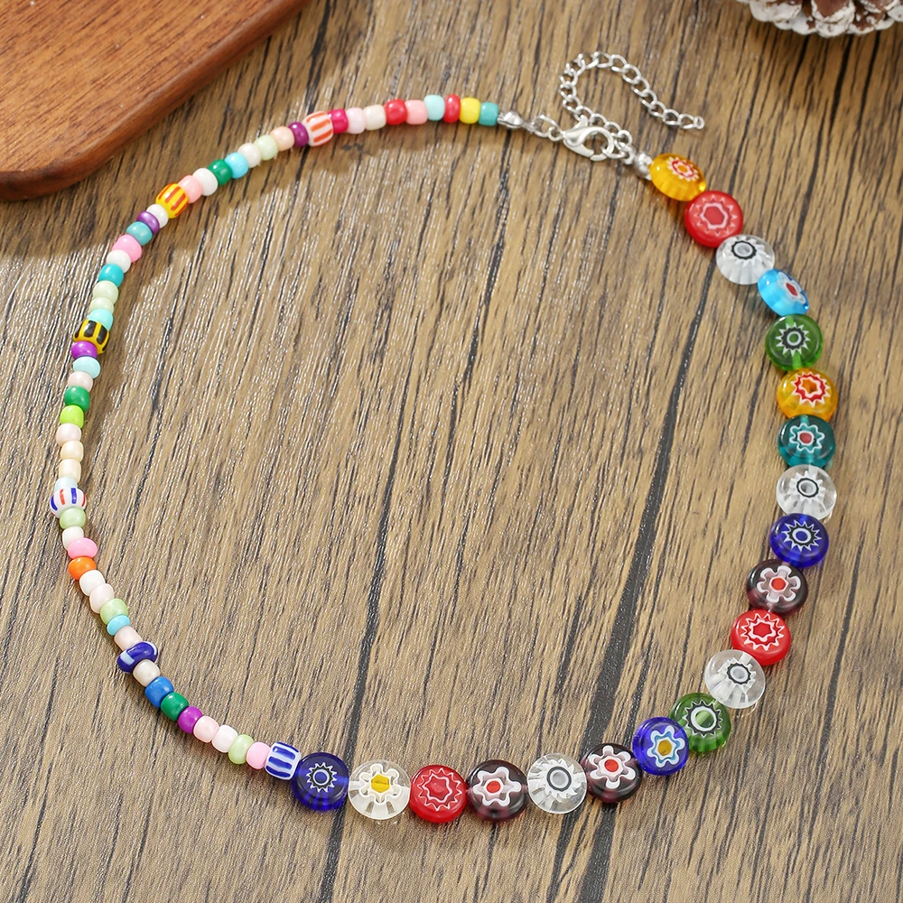 

NADEEM Ins Boho Summer Colorful Flower Necklace for Women Fashion Glass Beaded Necklace Party Jewelry Gifts Wholesale