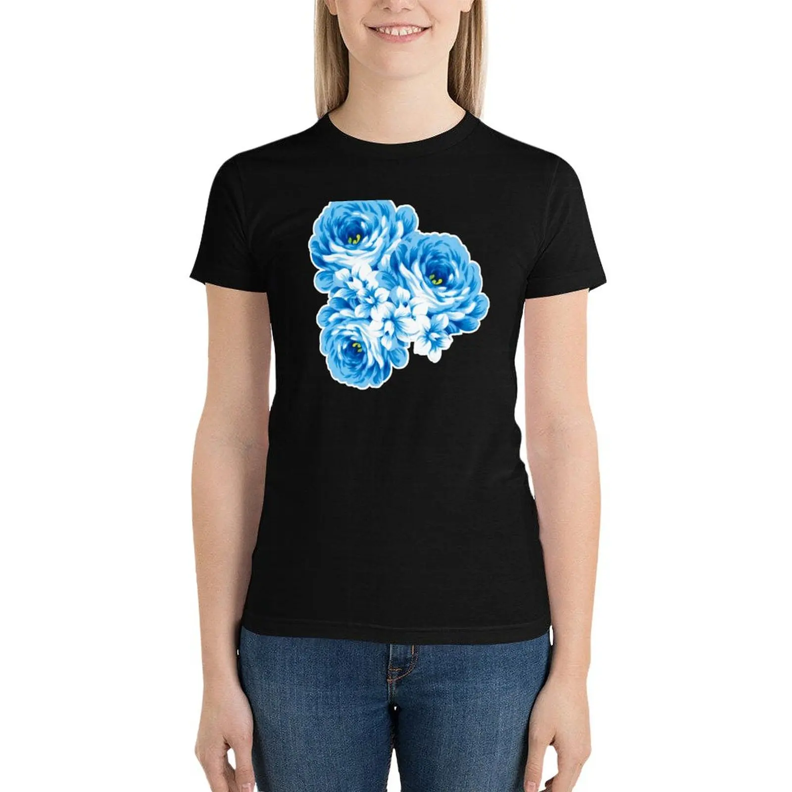 Blue peony T-Shirt shirts graphic tees plus size tops tees oversized Summer Women's clothing