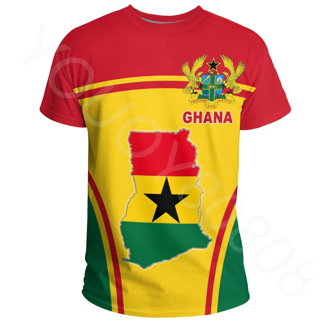 African Region Ghana Event Flag Casual Loose Men's T-Shirt Summer Short Sleeve Round Neck 3D Print Street Style