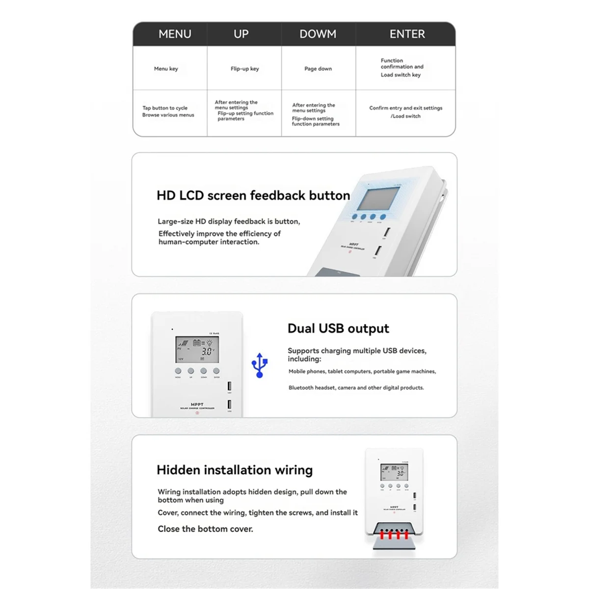 جديد التكنولوجيا MPPT الشمسية جهاز التحكم في الشحن 30A 12 فولت/24 فولت المزدوج USB جهاز تحكم يعمل بالطاقة الشمسية مع شاشة الكريستال السائل للمنزل الذكي الطاقة الشمسية