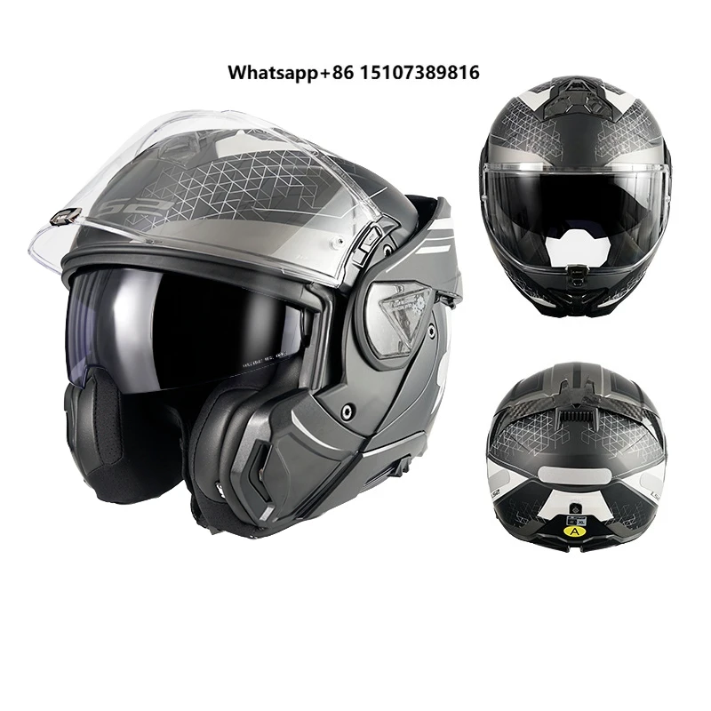 LS2 FF910 Unisex Half Face All-Season Alloy Motorcycle Helmet Dual Visor Rear Flip Anti-Fog 3C Certified New Condition 1 Year