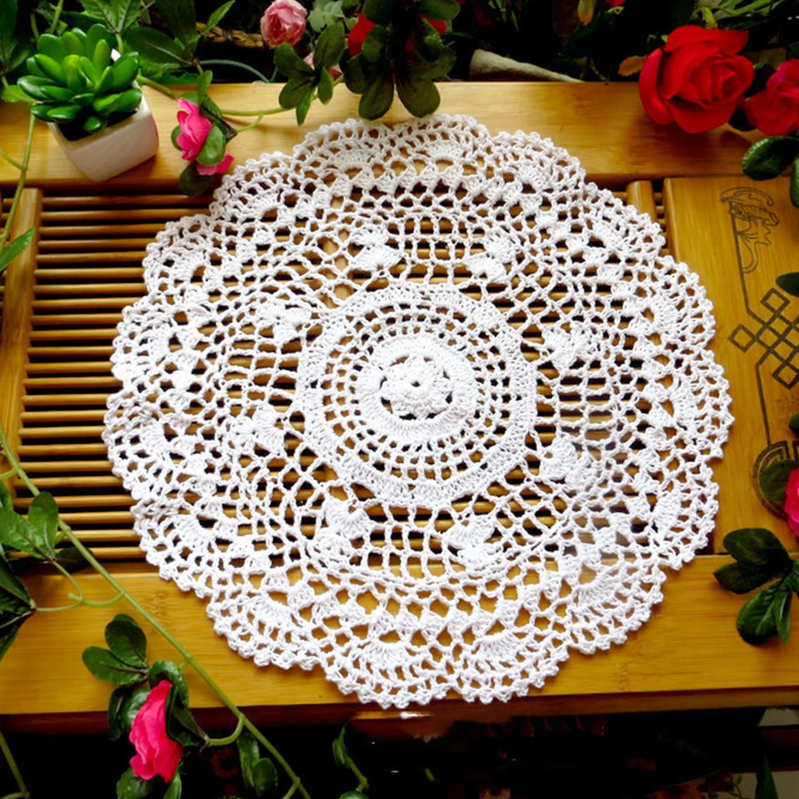 White Handmade Crochet Doilies Cotton Table Mats Lace Doilies Doily Round Lace Placemats Crochet round Place Mats for Tables 6