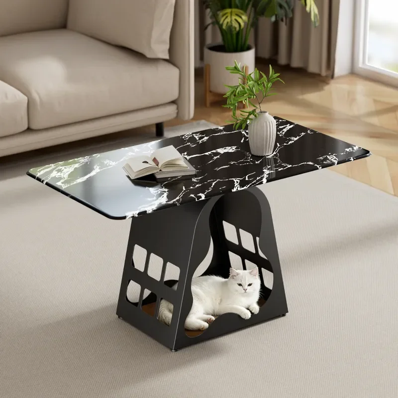 Luxury Light Rectangular Coffee Table with Cat Nest Simple Cute Storage Side Table for Living Room Home Decor Creative Furniture