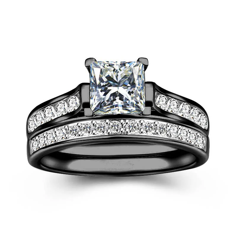 

European and American accessories couple men's and women's simple fashion zircon jewelry black women's ring ring