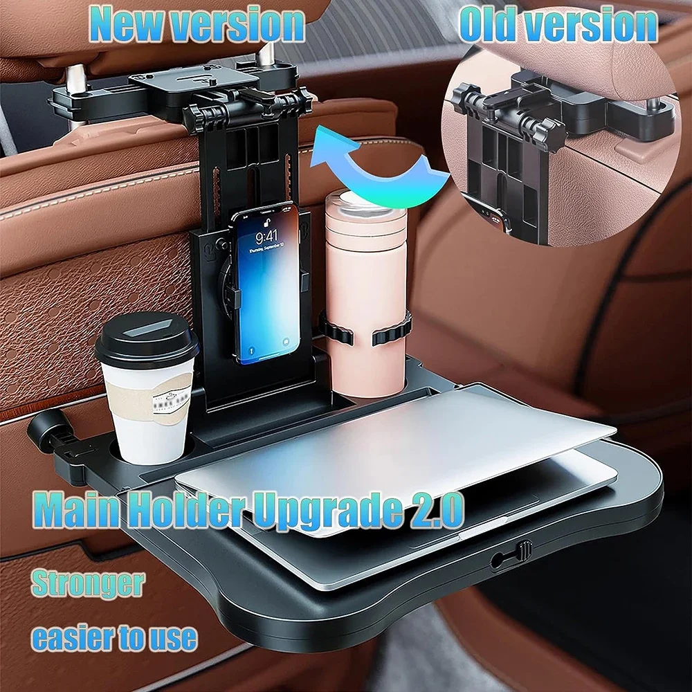 Car Backseat Organizer Rack Multifunctional Tablet Holder Foldable Seat Back Laptop ABS Table Tray for Working Travel Eating