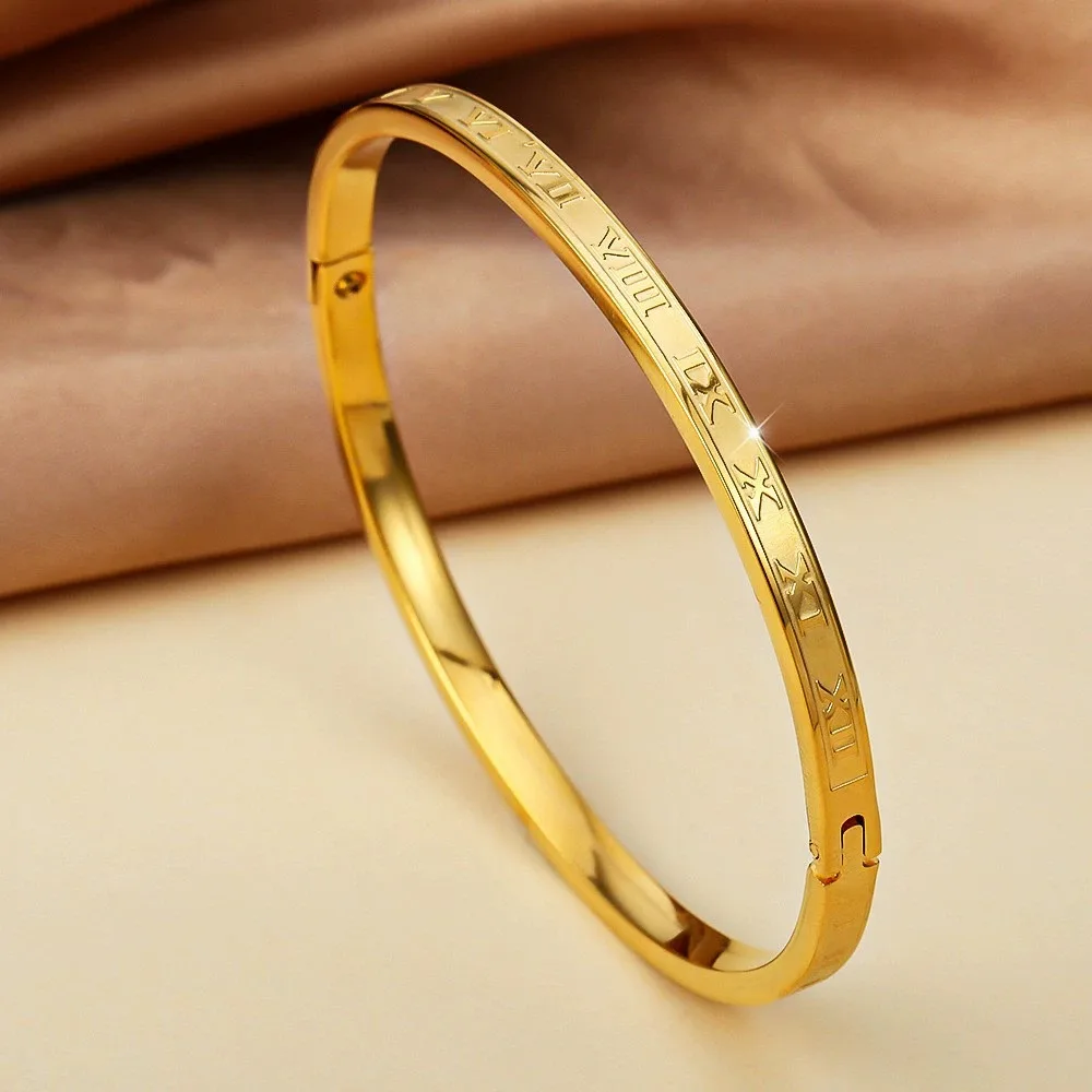 Titanium Steel Bracelet Roman Pattern Open Bracelet for Women Electroplated 18k Non-fading Bracelet Stainless Steel Bracelet
