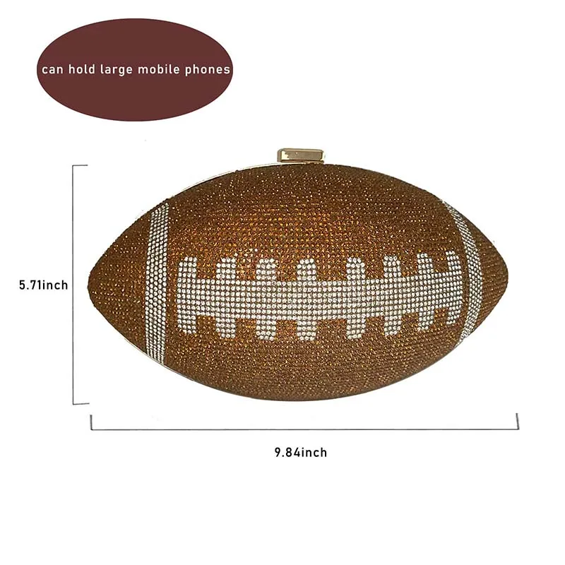 Football Shape Evening Bags Luxury Rhinestone Purses Clutch Lady\'S Handbag Cocktail Party Evening Clutch Bag Chain Crossbody Bag