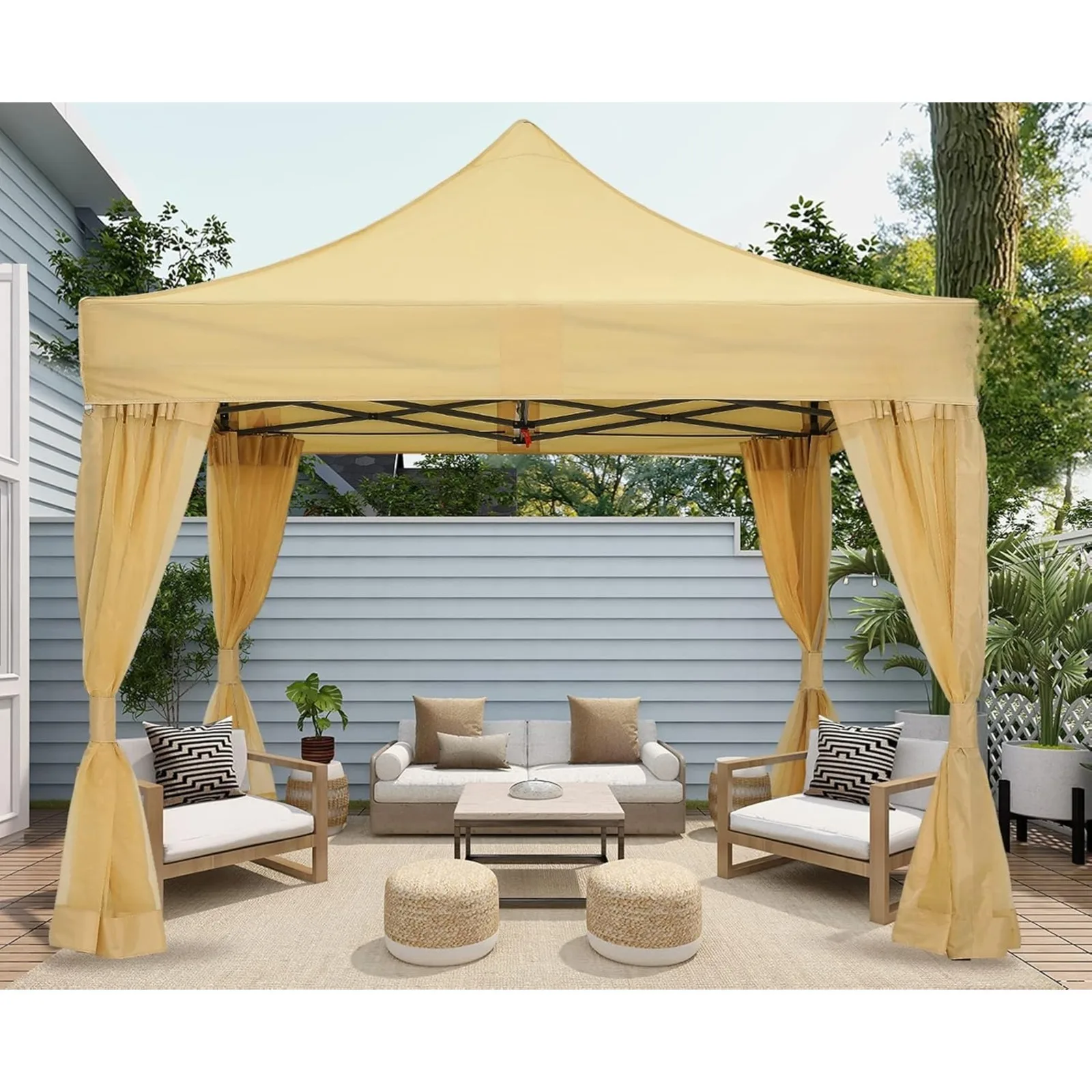 

US 10x10 Easy Pop Up Gazebo Canopy Tent Instant Outdoor Screen House with Netting Walls, Beige